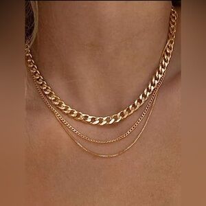 Gold Plated Stainless Steel 3pc Chain Necklace Set